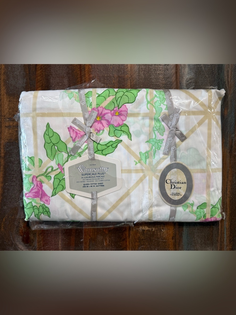 Christian Dior Wamsutta VTG Floral 200 Thread Count Percale Queen Sheet Set  NOS - Picture 3 of 7
